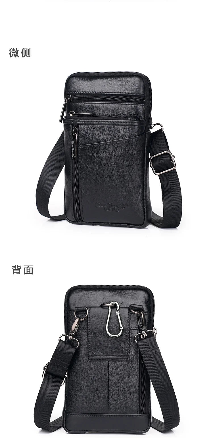 Leather Waist Bag - Men's Messenger Cowhide Mini Bag With Mobile Phone Pouch - ZOOMNSTORE