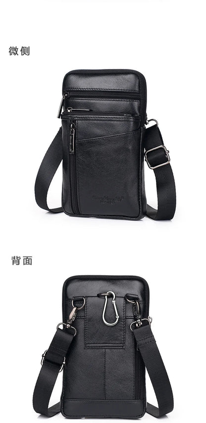 Leather Waist Bag - Men's Messenger Cowhide Mini Bag With Mobile Phone Pouch - ZOOMNSTORE