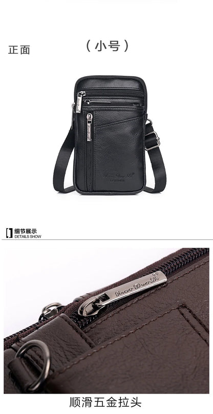 Leather Waist Bag - Men's Messenger Cowhide Mini Bag With Mobile Phone Pouch - ZOOMNSTORE