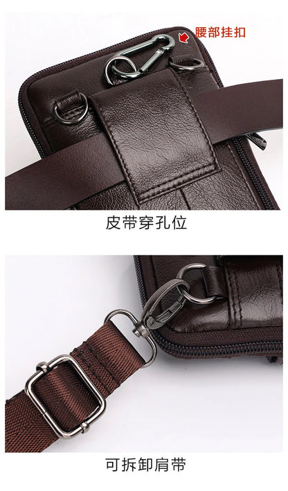 Leather Waist Bag - Men's Messenger Cowhide Mini Bag With Mobile Phone Pouch - ZOOMNSTORE
