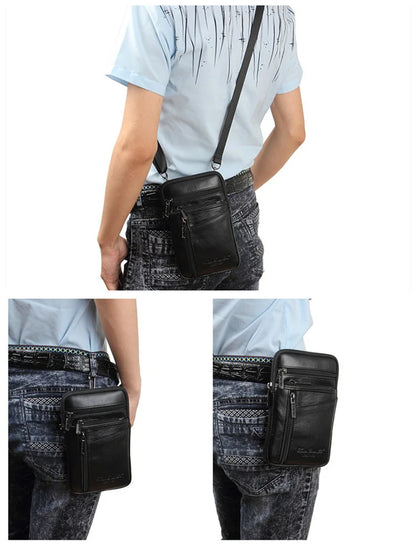 Leather Waist Bag - Men's Messenger Cowhide Mini Bag With Mobile Phone Pouch - ZOOMNSTORE