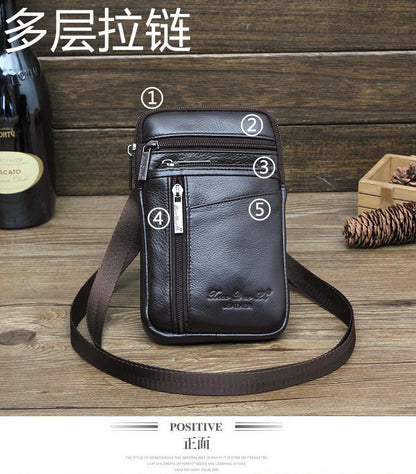 Leather Waist Bag - Men's Messenger Cowhide Mini Bag With Mobile Phone Pouch - ZOOMNSTORE
