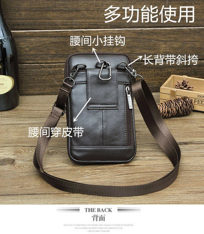 Leather Waist Bag - Men's Messenger Cowhide Mini Bag With Mobile Phone Pouch - ZOOMNSTORE