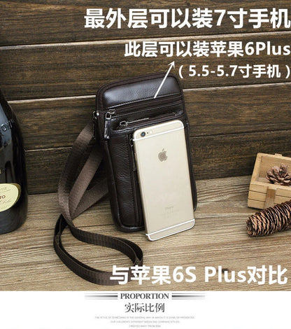 Leather Waist Bag - Men's Messenger Cowhide Mini Bag With Mobile Phone Pouch - ZOOMNSTORE