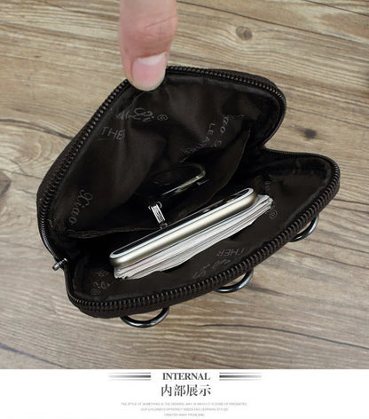 Leather Waist Bag - Men's Messenger Cowhide Mini Bag With Mobile Phone Pouch - ZOOMNSTORE