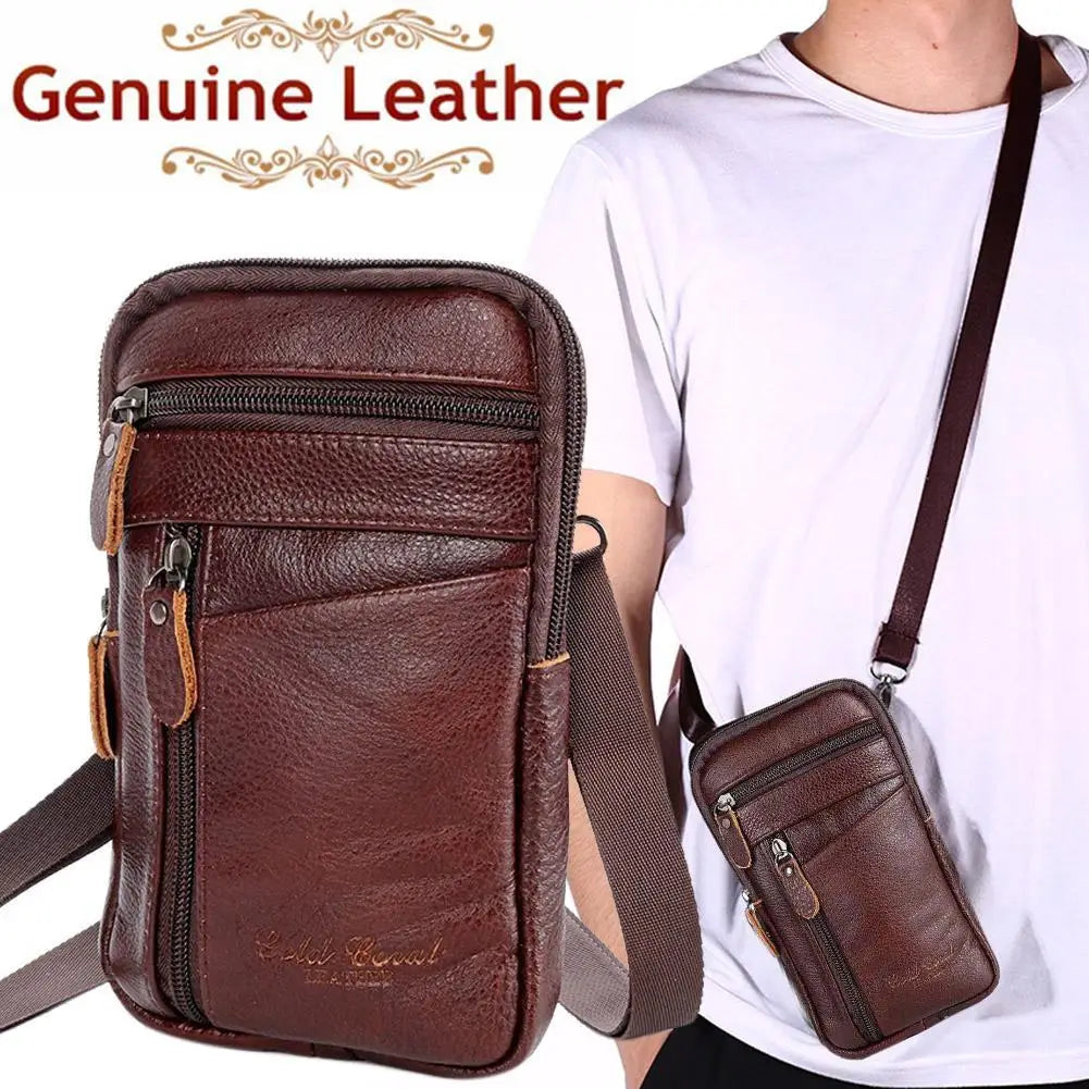 Leather Waist Bag - Men's Small Crossbody Bag With Belt Clip For Outdoor Sport - ZOOMNSTORE