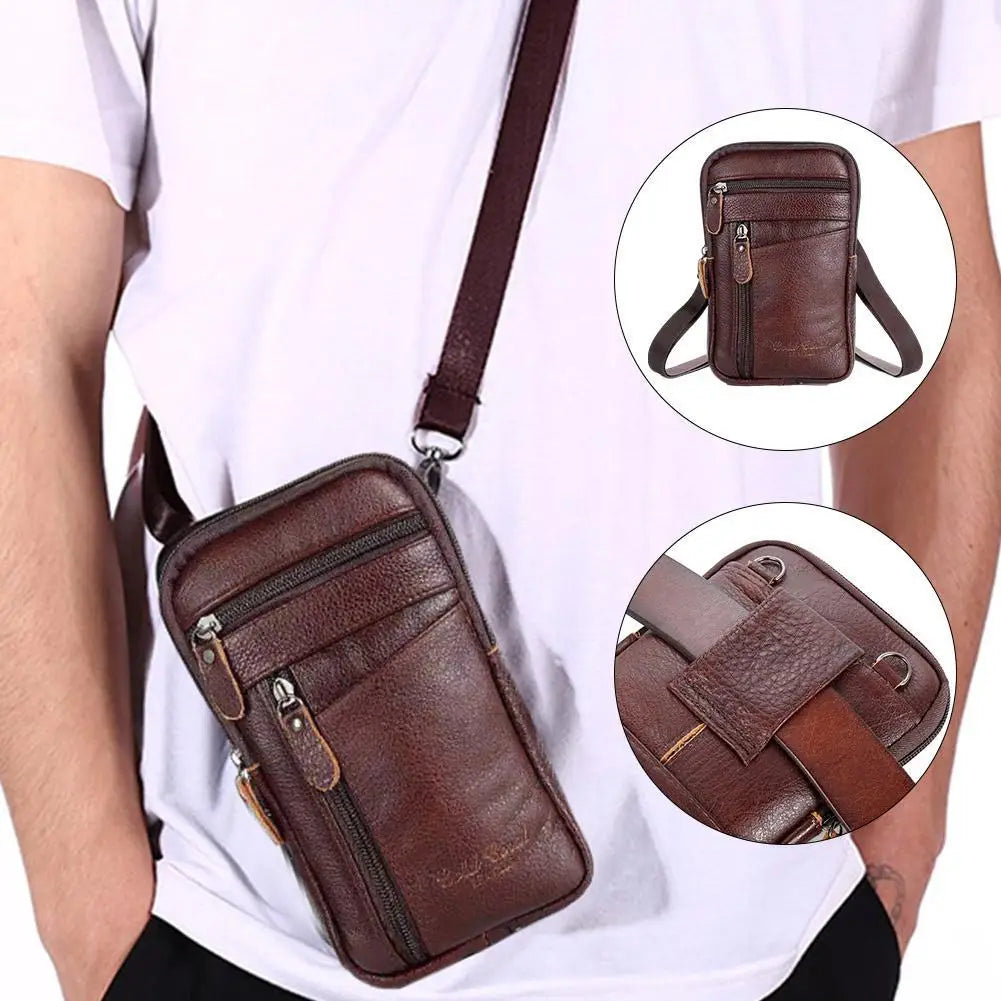 Leather Waist Bag - Men's Small Crossbody Bag With Belt Clip For Outdoor Sport - ZOOMNSTORE