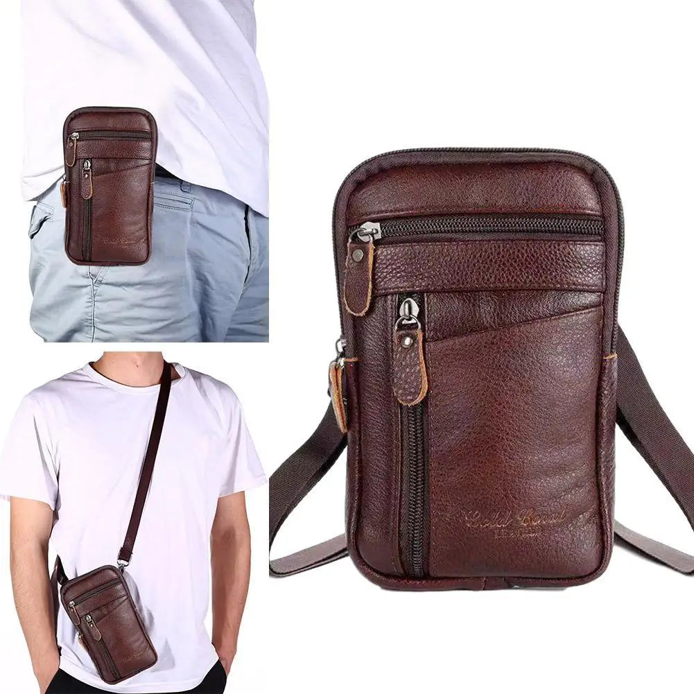 Leather Waist Bag - Men's Small Crossbody Bag With Belt Clip For Outdoor Sport - ZOOMNSTORE