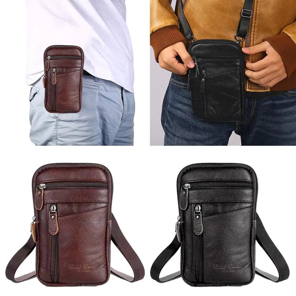 Leather Waist Bag - Men's Small Crossbody Bag With Belt Clip For Outdoor Sport - ZOOMNSTORE