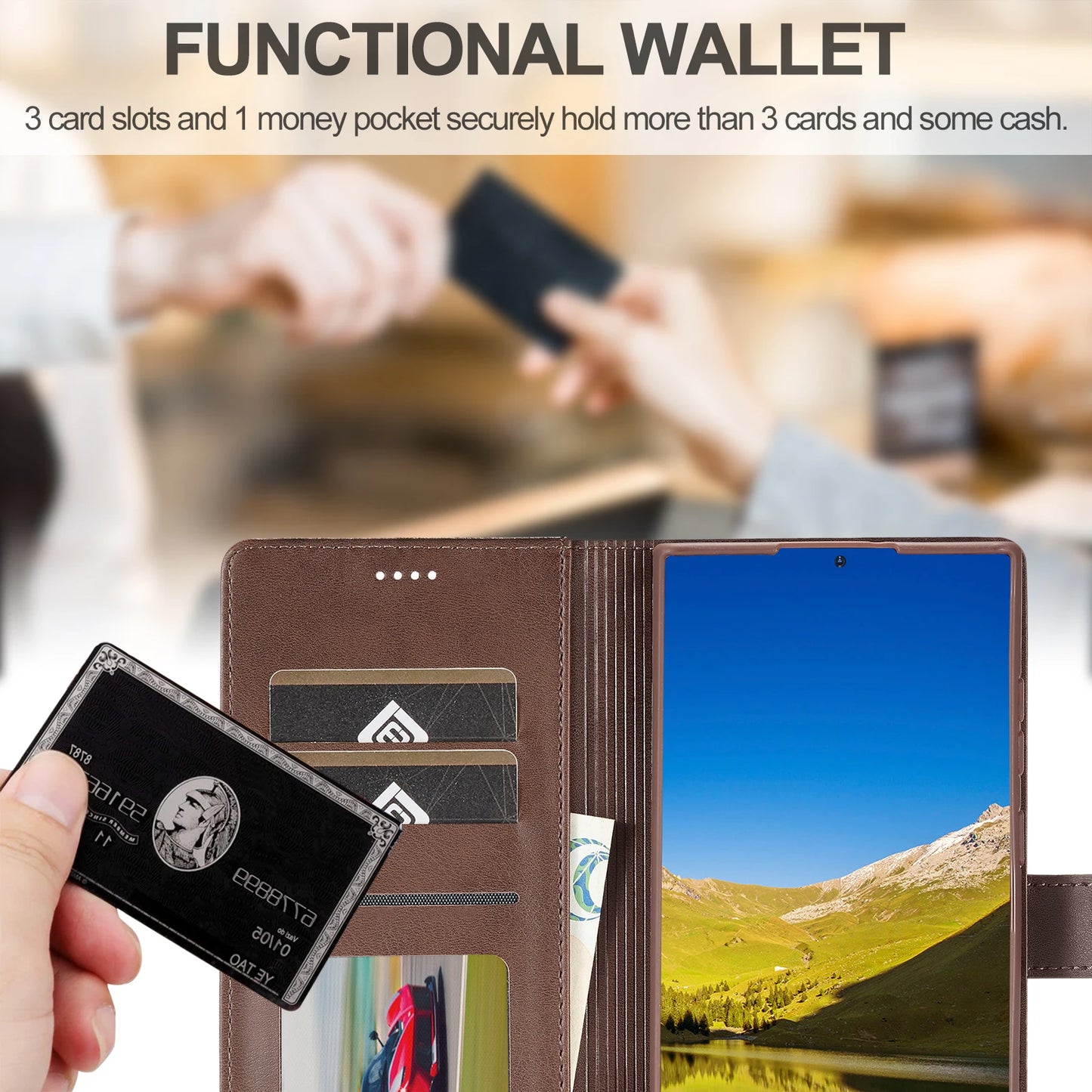 Leather Wallet Case for Samsung Galaxy S Series - Flip Card Cover for Note20 S10 S9 S21 S22 S23 S24 S25 - ZOOMNSTORE