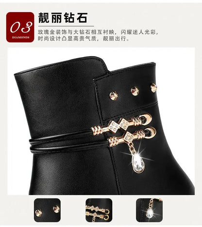 Leather Women Boots 2024 Winter Thick Wool Lined Genuine Leather Women Snow Boots Large Size Women Winter Shoes - ZOOMNSTORE