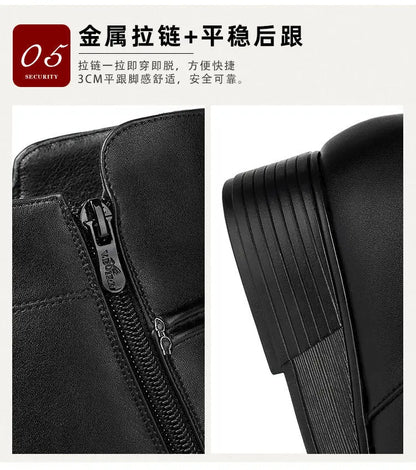 Leather Women Boots 2024 Winter Thick Wool Lined Genuine Leather Women Snow Boots Large Size Women Winter Shoes - ZOOMNSTORE