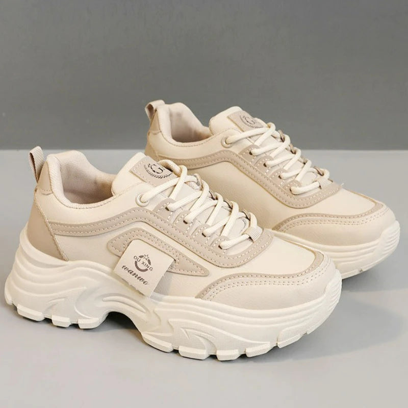 Leather Women Sneakers - Height Increasing Shoes | Designer Platform Casual Footwear - ZOOMNSTORE