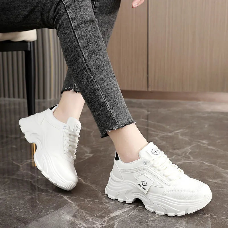 Leather Women Sneakers - Height Increasing Shoes | Designer Platform Casual Footwear - ZOOMNSTORE