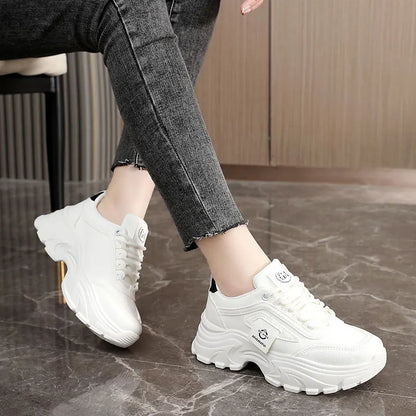 Leather Women Sneakers - Height Increasing Shoes | Designer Platform Casual Footwear - ZOOMNSTORE