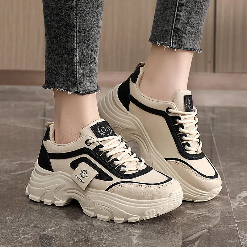 Leather Women Sneakers - Height Increasing Shoes | Designer Platform Casual Footwear - ZOOMNSTORE