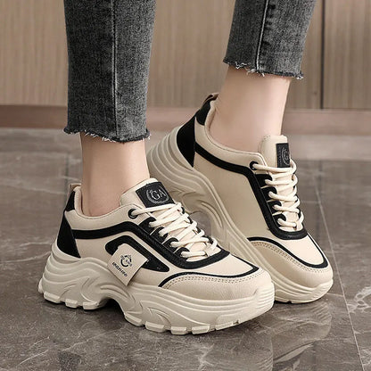 Leather Women Sneakers - Height Increasing Shoes | Designer Platform Casual Footwear - ZOOMNSTORE