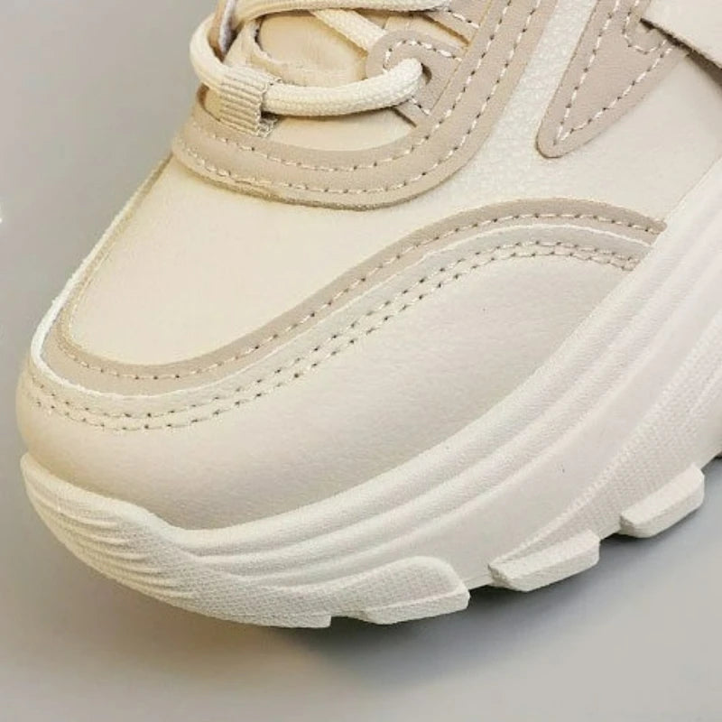 Leather Women Sneakers - Height Increasing Shoes | Designer Platform Casual Footwear - ZOOMNSTORE