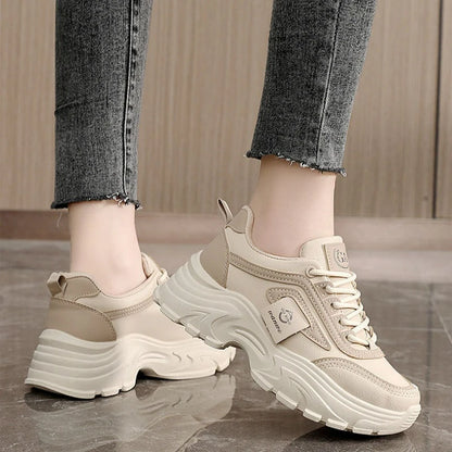 Leather Women Sneakers - Height Increasing Shoes | Designer Platform Casual Footwear - ZOOMNSTORE