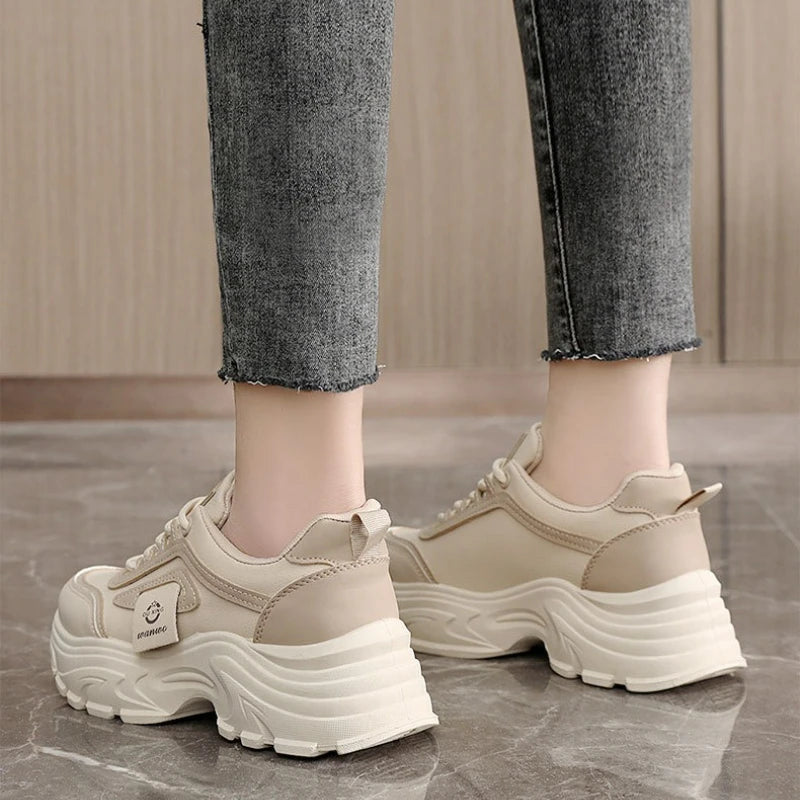 Leather Women Sneakers - Height Increasing Shoes | Designer Platform Casual Footwear - ZOOMNSTORE