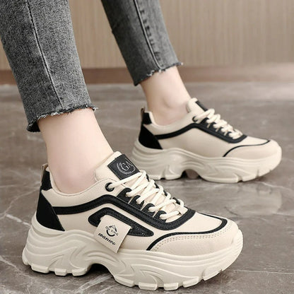 Leather Women Sneakers - Height Increasing Shoes | Designer Platform Casual Footwear - ZOOMNSTORE
