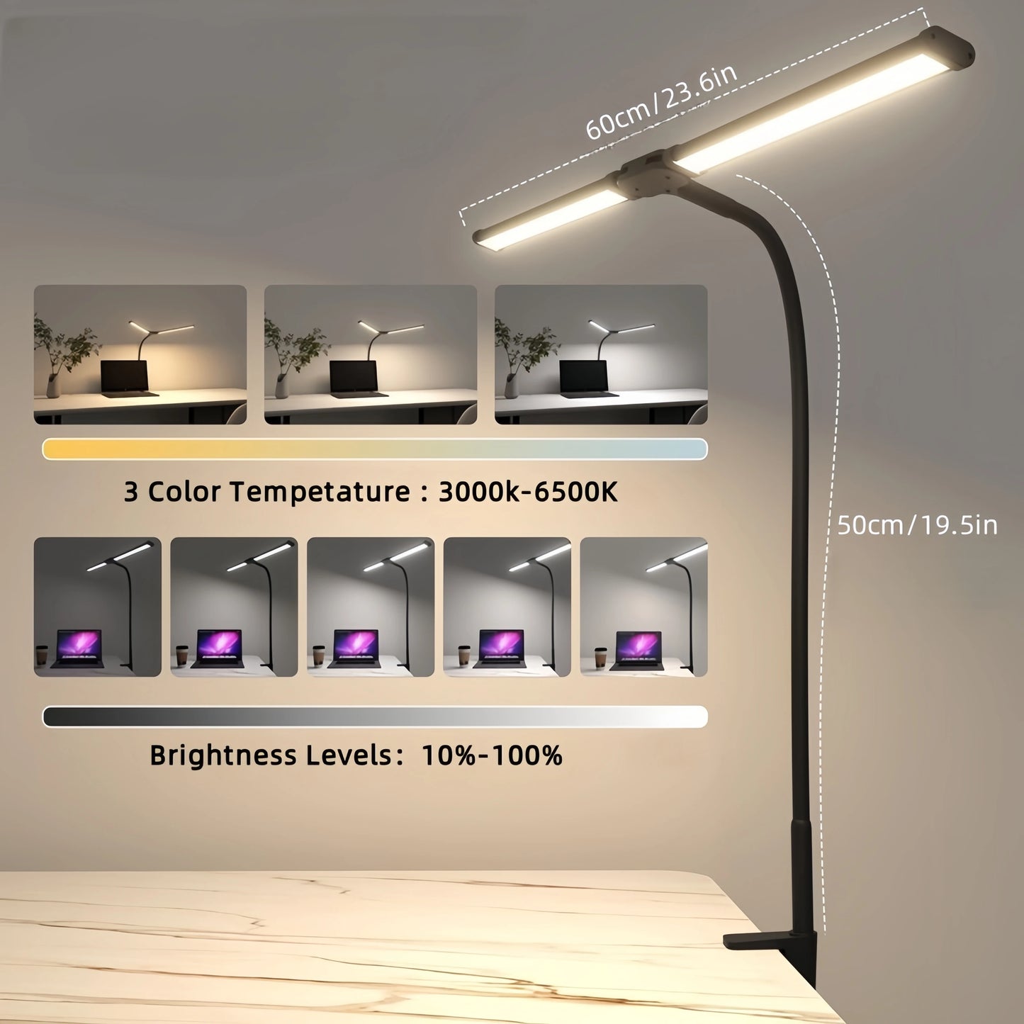 Led Desk Lamp - Dual Head Adjustable Clip Light | Dimmable Office Reading Lamp - ZOOMNSTORE