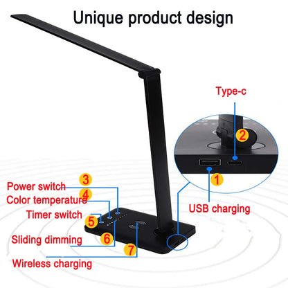 Led Smart Usb Lamp - Wireless Charging Folding Table Lamp | Rechargeable Desk Light - ZOOMNSTORE