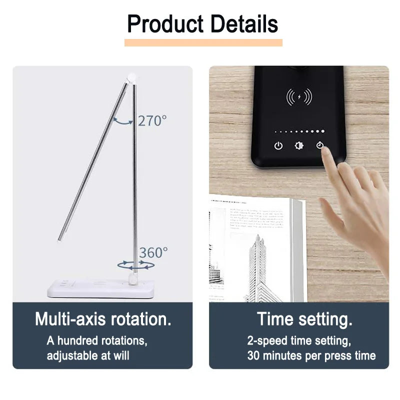 Led Smart Usb Lamp - Wireless Charging Folding Table Lamp | Rechargeable Desk Light - ZOOMNSTORE