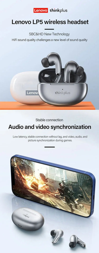 Lenovo LP5 Pro Earphones - Wireless Bluetooth 5.4 Gaming Earbuds | Low Latency IPX5 Waterproof Sports Headset - ZOOMNSTORE