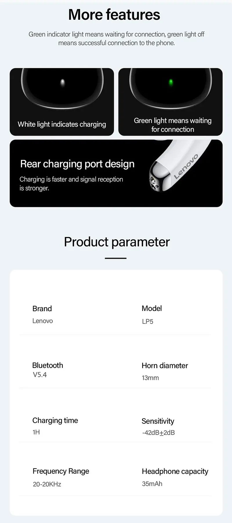 Lenovo LP5 Pro Earphones - Wireless Bluetooth 5.4 Gaming Earbuds | Low Latency IPX5 Waterproof Sports Headset - ZOOMNSTORE