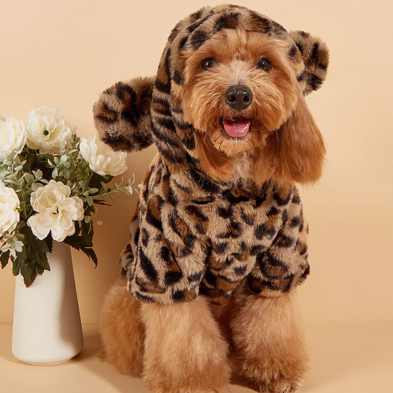 Leopard Dog Hoodie with Ears - Plush Pet Apparel for Small  Medium Dogs - ZOOMNSTORE