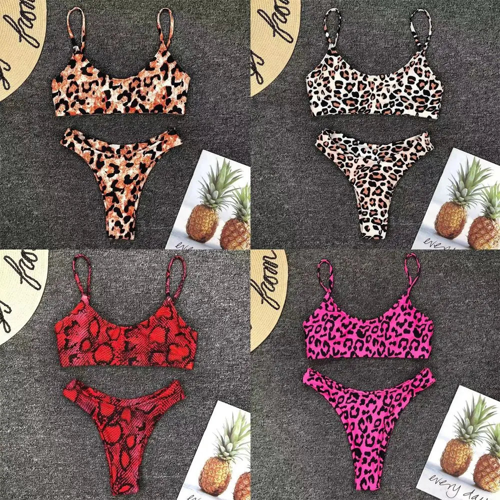 Leopard Print Bikini - Two Piece Swimsuit Set | Low Waist, Wire Free Swimwear - ZOOMNSTORE