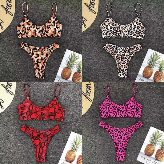 Leopard Print Bikini - Two Piece Swimsuit Set | Low Waist, Wire Free Swimwear - ZOOMNSTORE