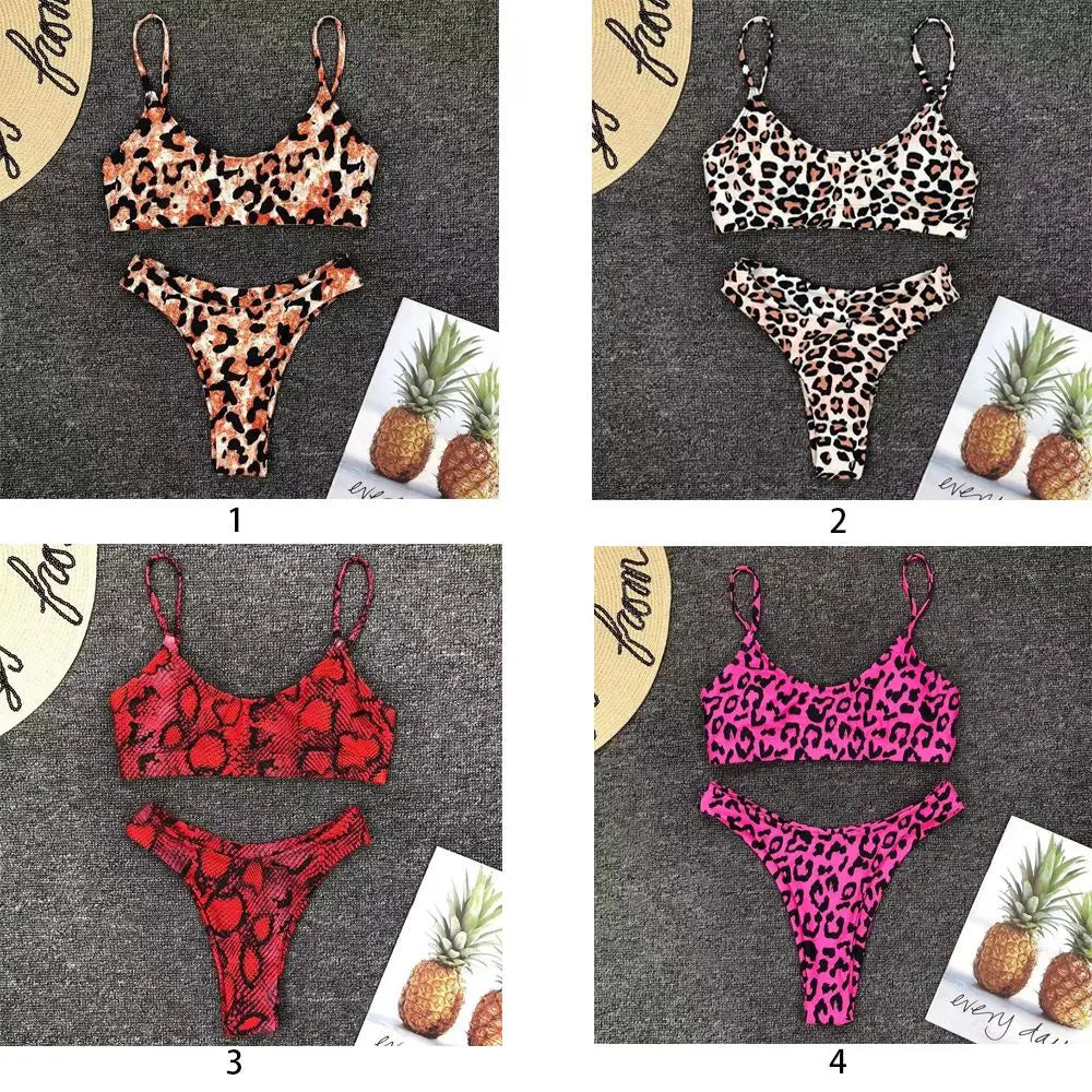 Leopard Print Bikini - Two Piece Swimsuit Set | Low Waist, Wire Free Swimwear - ZOOMNSTORE
