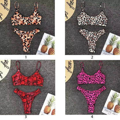 Leopard Print Bikini - Two Piece Swimsuit Set | Low Waist, Wire Free Swimwear - ZOOMNSTORE