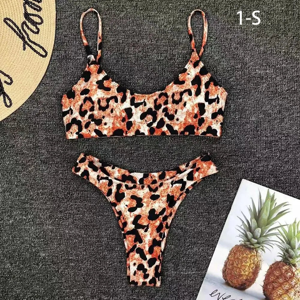 Leopard Print Bikini - Two Piece Swimsuit Set | Low Waist, Wire Free Swimwear - ZOOMNSTORE