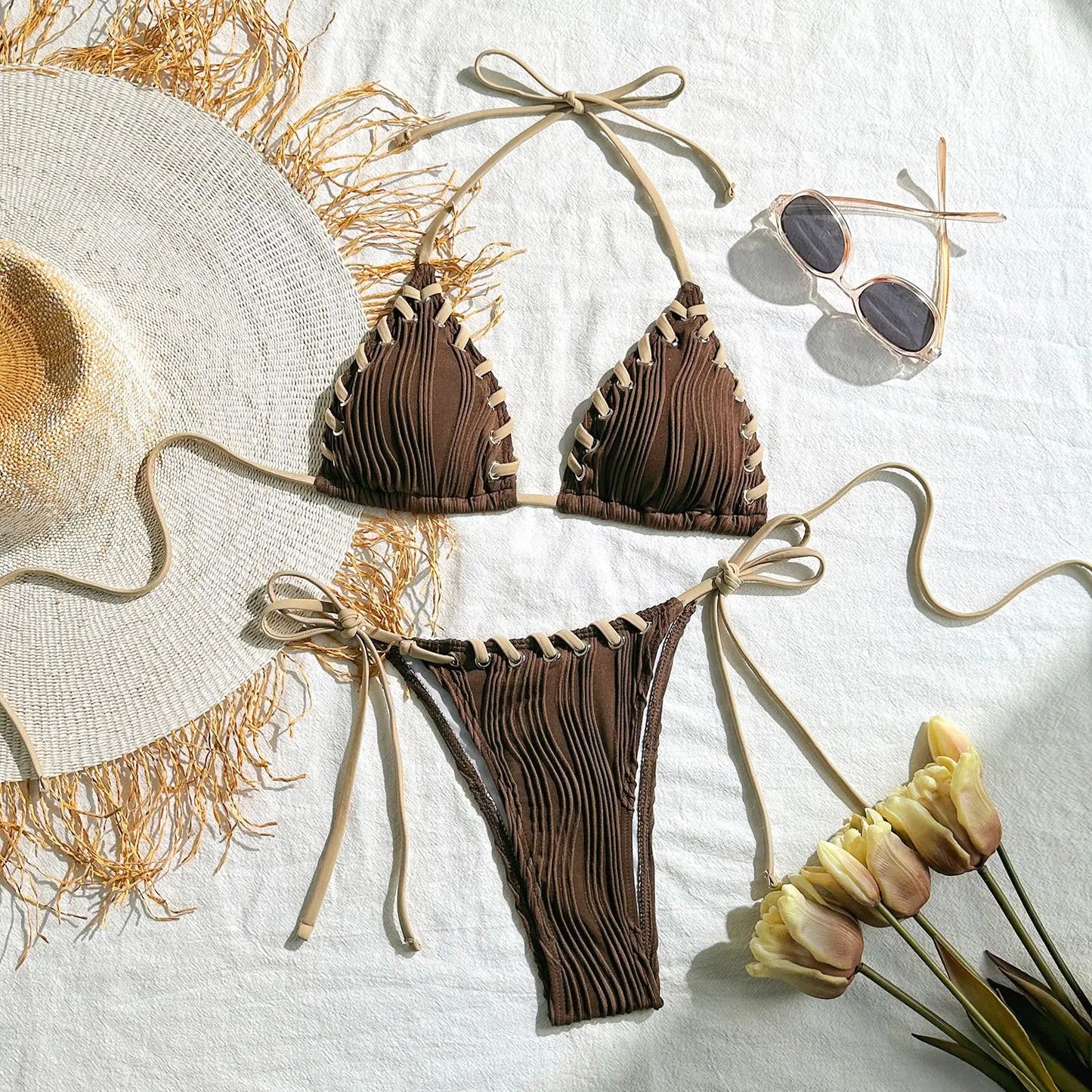 Leopard Print Bikini - Two Piece Swimsuit Set | Low Waist, Wire Free Swimwear - ZOOMNSTORE