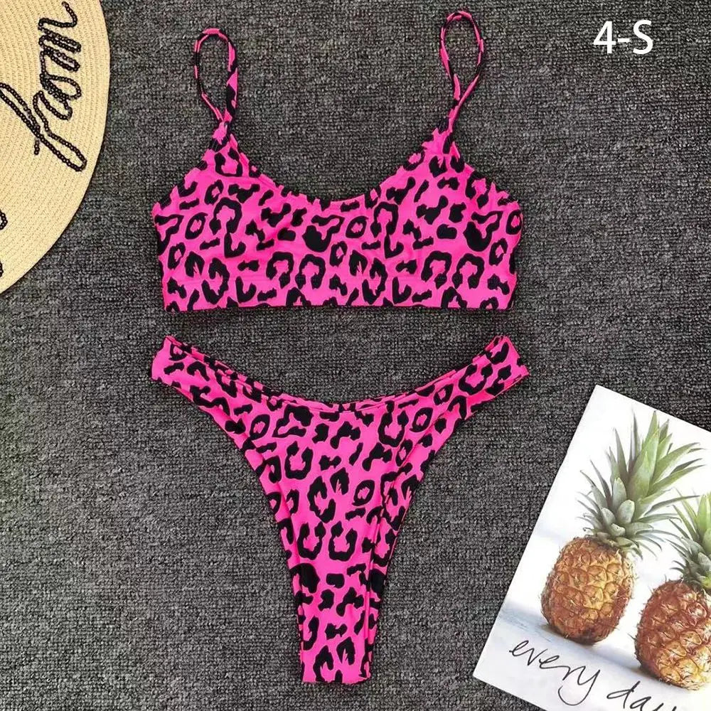 Leopard Print Bikini - Two Piece Swimsuit Set | Low Waist, Wire Free Swimwear - ZOOMNSTORE