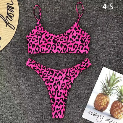 Leopard Print Bikini - Two Piece Swimsuit Set | Low Waist, Wire Free Swimwear - ZOOMNSTORE