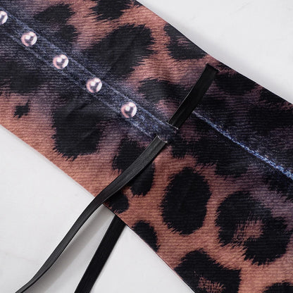 Leopard Print Slim Flared Dress - Womens Y2K Long-Sleeved Skirt Outfit - ZOOMNSTORE