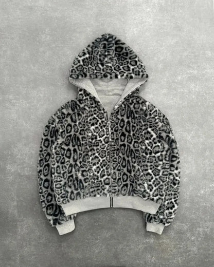 Harajuku Leopard Print Hoodie - Unisex Loose Zipper Sweatshirt - ZOOMNSTORE