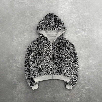 Retro Leopard Print Hoodie - Oversized Casual Sweatshirt for Men - ZOOMNSTORE