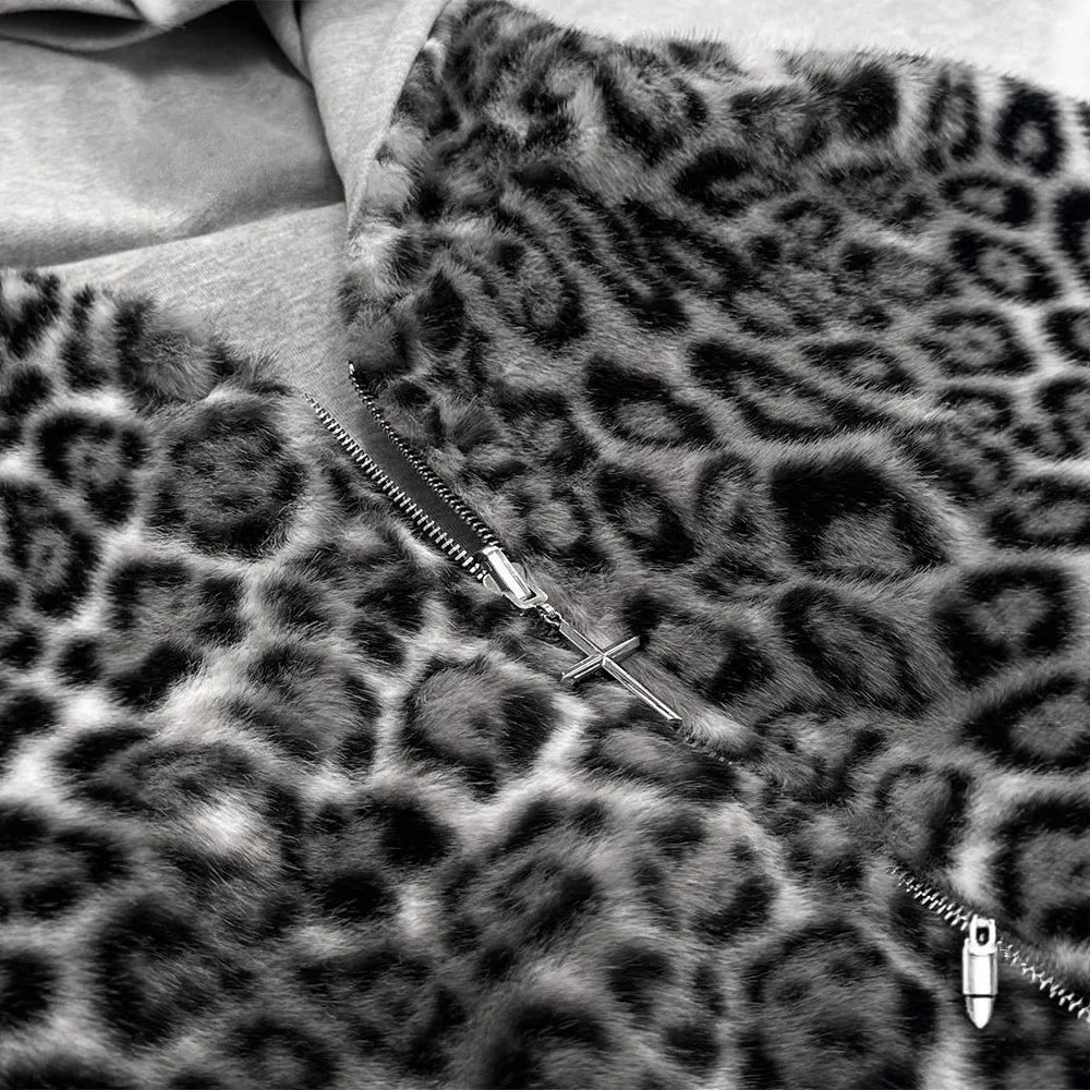 Retro Leopard Print Hoodie - Oversized Casual Sweatshirt for Men - ZOOMNSTORE