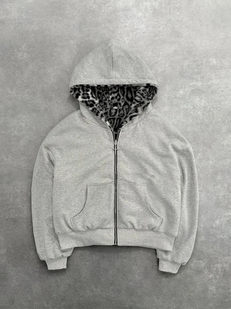Retro Leopard Print Hoodie - Oversized Casual Sweatshirt for Men - ZOOMNSTORE