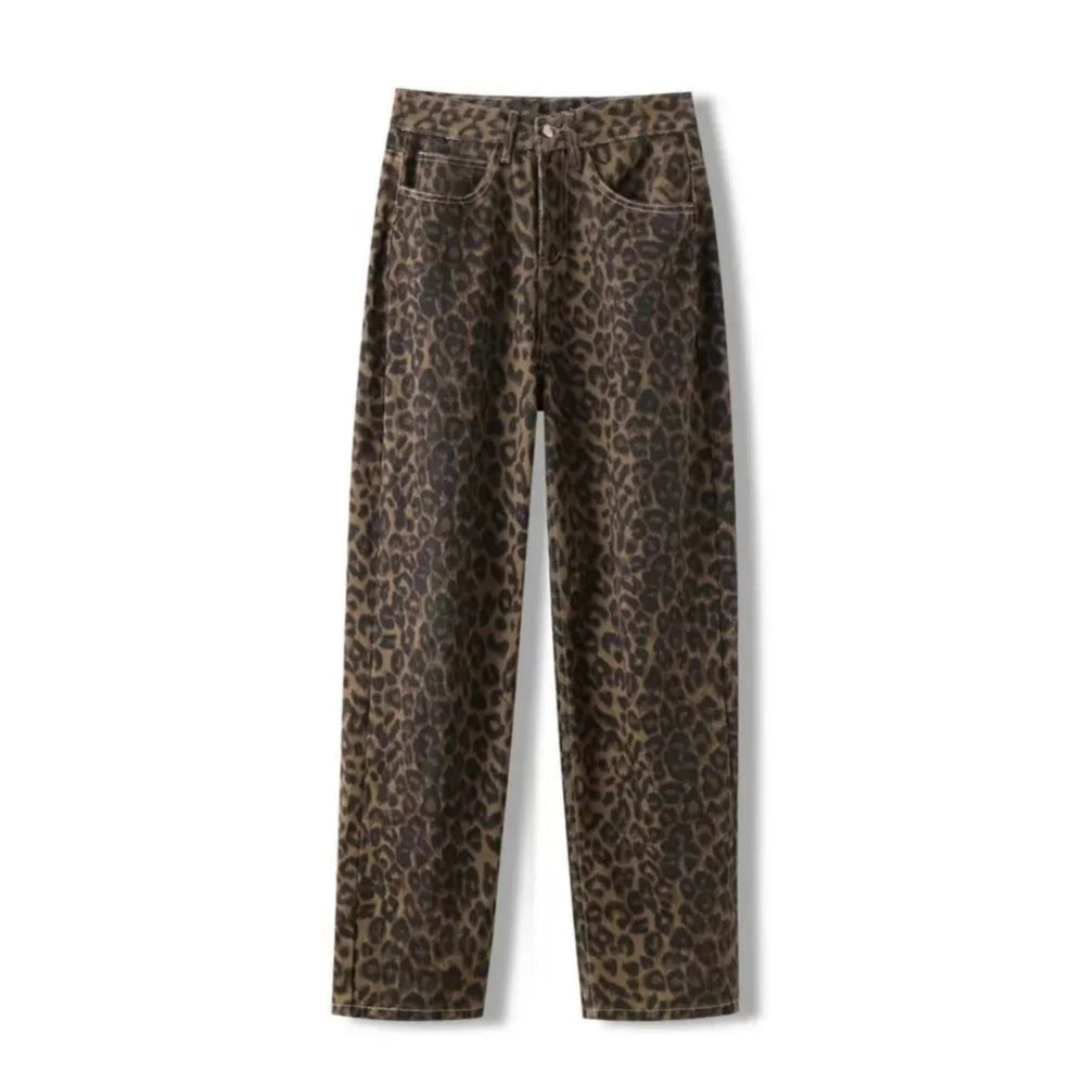 Leopard Print Jeans - Vintage Small Straight Cotton Denim Pants for Women’s Casual Wear - ZOOMNSTORE
