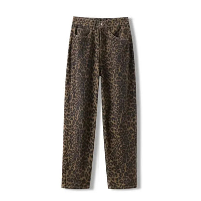 Leopard Print Jeans - Vintage Small Straight Cotton Denim Pants for Women’s Casual Wear - ZOOMNSTORE