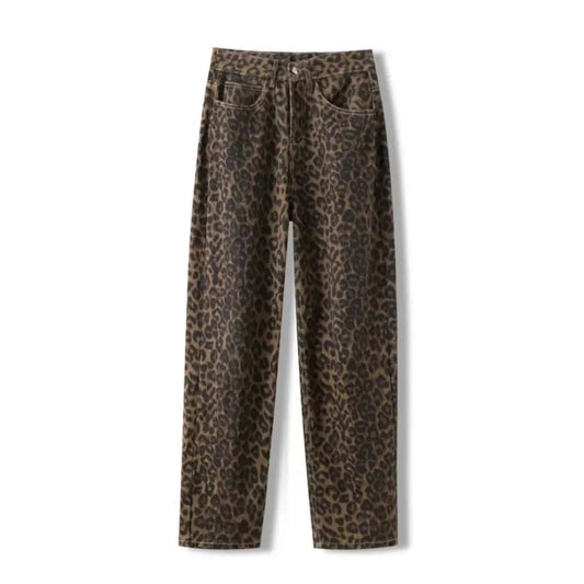 Leopard Print Jeans - Vintage Small Straight Cotton Denim Pants for Women’s Casual Wear - ZOOMNSTORE
