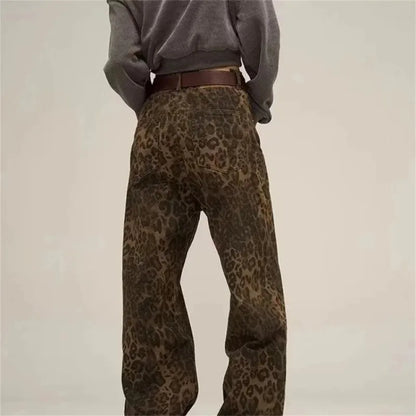 Leopard Print Jeans - Vintage Small Straight Cotton Denim Pants for Women’s Casual Wear - ZOOMNSTORE