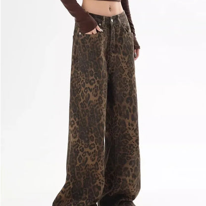 Leopard Print Jeans - Vintage Small Straight Cotton Denim Pants for Women’s Casual Wear - ZOOMNSTORE