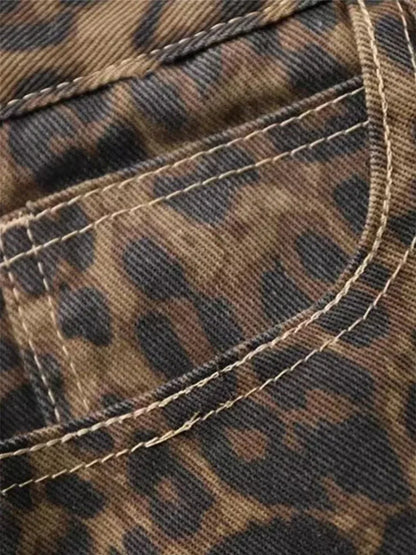Leopard Print Jeans - Vintage Small Straight Cotton Denim Pants for Women’s Casual Wear - ZOOMNSTORE